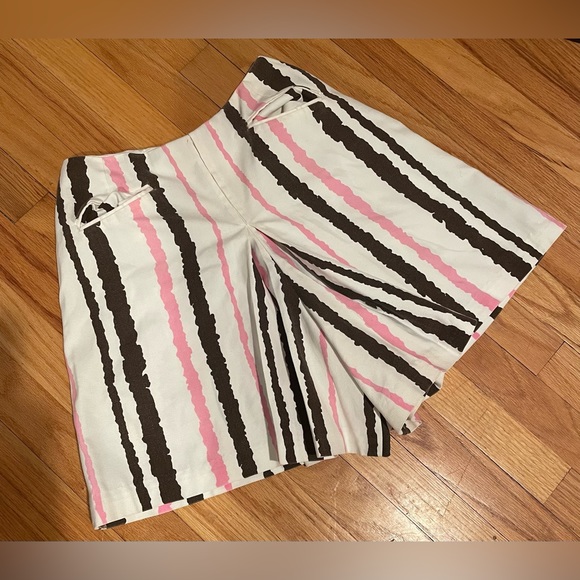 Vintage Pants - Vintage 60s / 70s Brown White & Pink Striped Pleated Shorts / Sportswear Skort